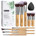 Makeup Brush Set 11 Pcs Makeup Sponge, Professional Bamboo Makeup Brushes for Foundation, Powder, Blush, Concealer, Eyeshadow B