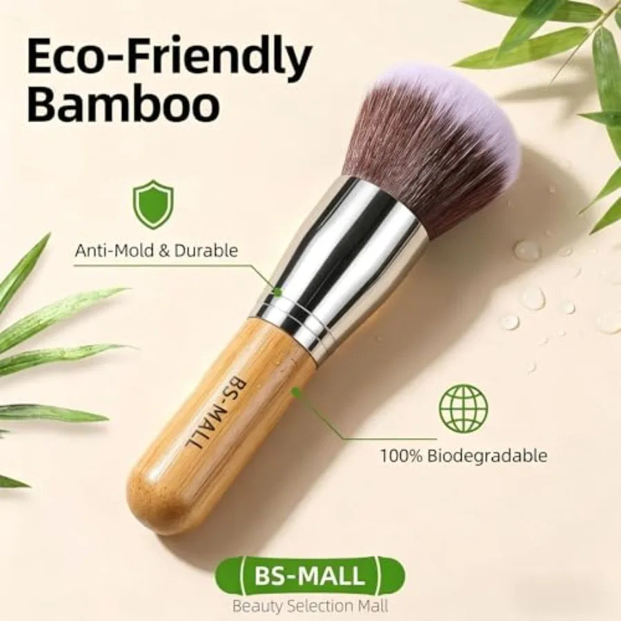 Makeup Brush Set 11 Pcs Makeup Sponge, Professional Bamboo Makeup Brushes for Foundation, Powder, Blush, Concealer, Eyeshadow B