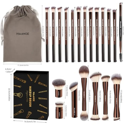 20 PCS Foundation Makeup Brush Set, Double-ended Kabuki Contour Brush for Liquid Powder Concealer Blending Blush Face Makeup To