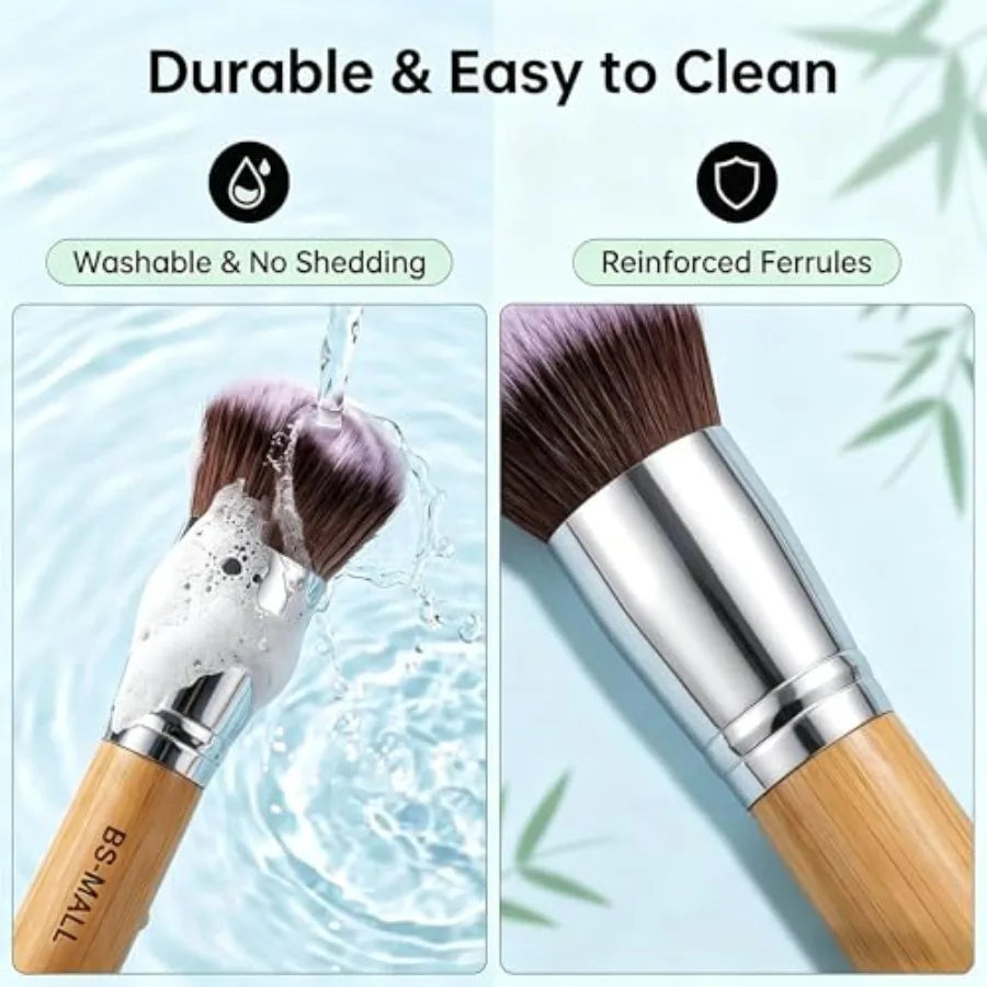 Makeup Brush Set 11 Pcs Makeup Sponge, Professional Bamboo Makeup Brushes for Foundation, Powder, Blush, Concealer, Eyeshadow B