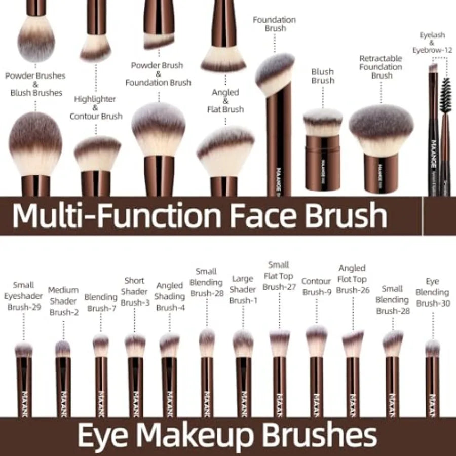 20 PCS Foundation Makeup Brush Set, Double-ended Kabuki Contour Brush for Liquid Powder Concealer Blending Blush Face Makeup To